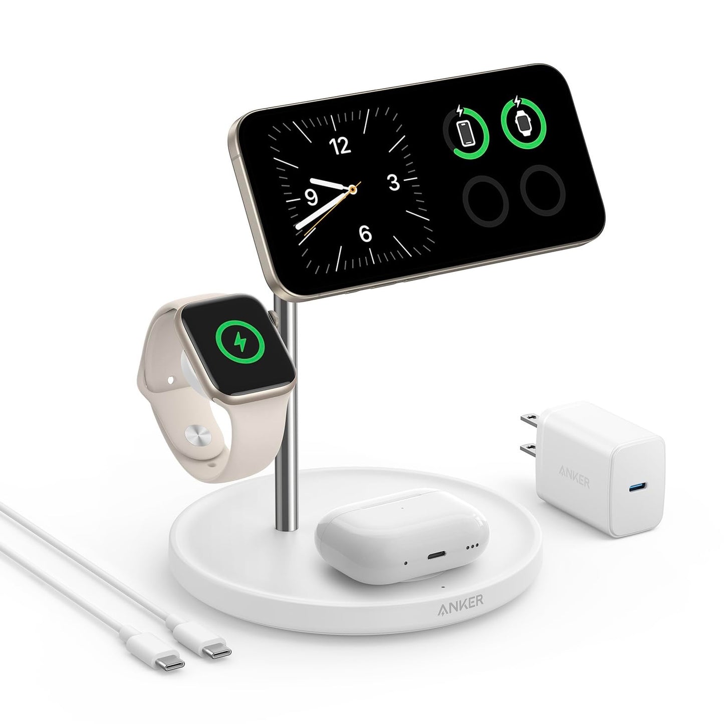 Anker MagSafe Charger Stand Compatible, iPhone 17 MagGo 3 in 1 Wireless Charging Station,Qi2 Certified 15W Wireless Charger, Desk Accessory,