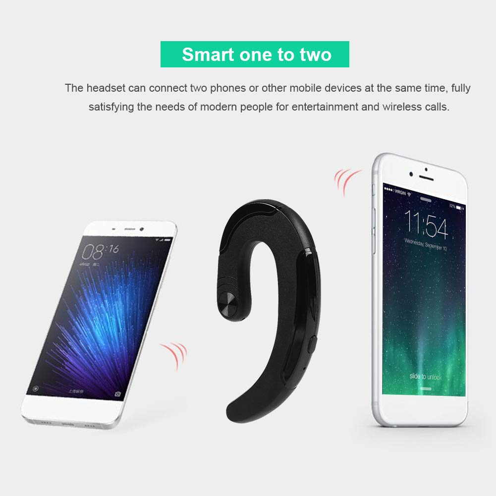 Bluetooth Headset Ear-Hook Earphone Stereo Noise Reduction HD Sound Bluetooth Headphones with Microphone(Black)
