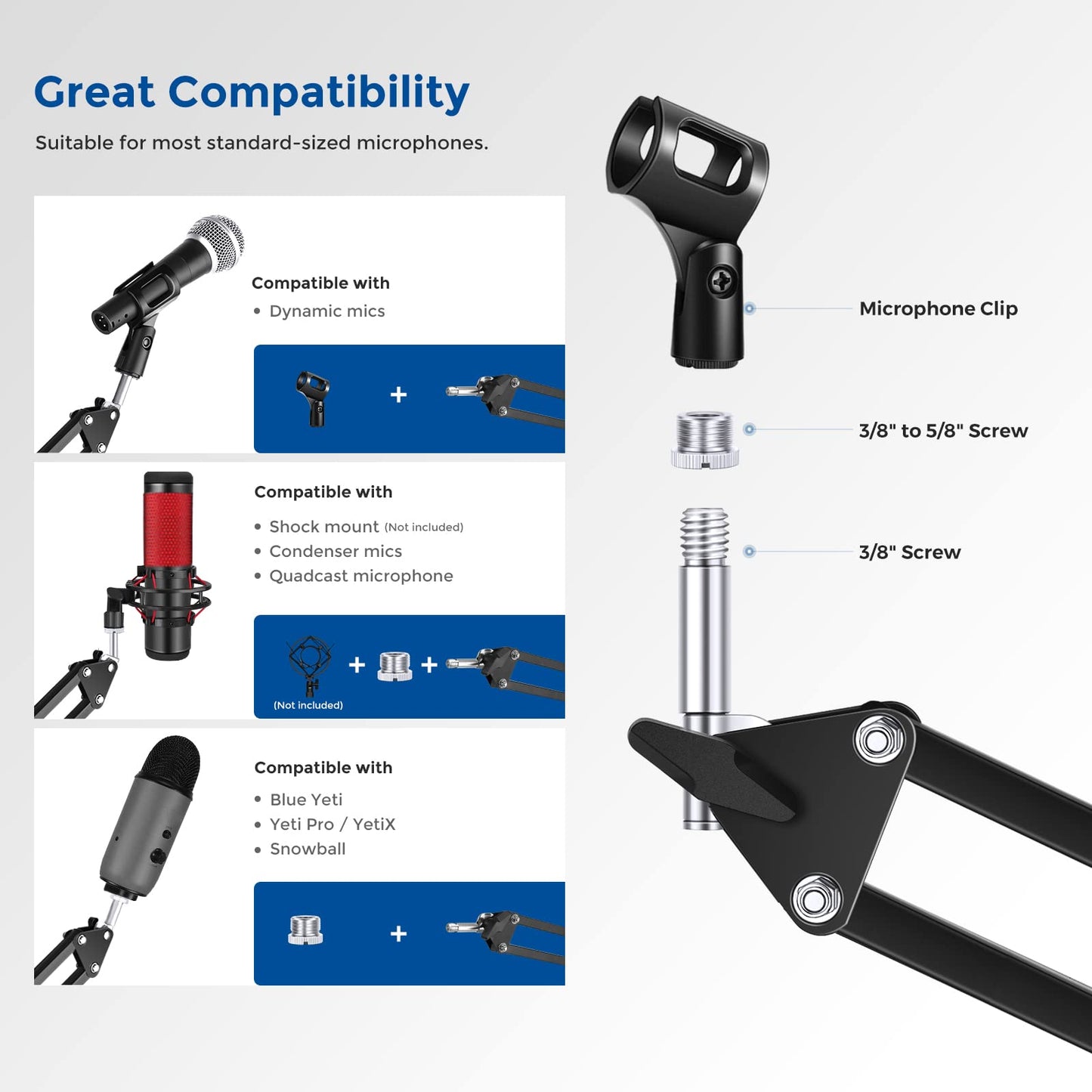 Neewer Microphone Arm Stand, Suspension Boom Scissor Mic Arm Stand with 3/8” to 5/8” Screw and Cable Ties Compatible with Blue Yeti, Snowball, Yeti X