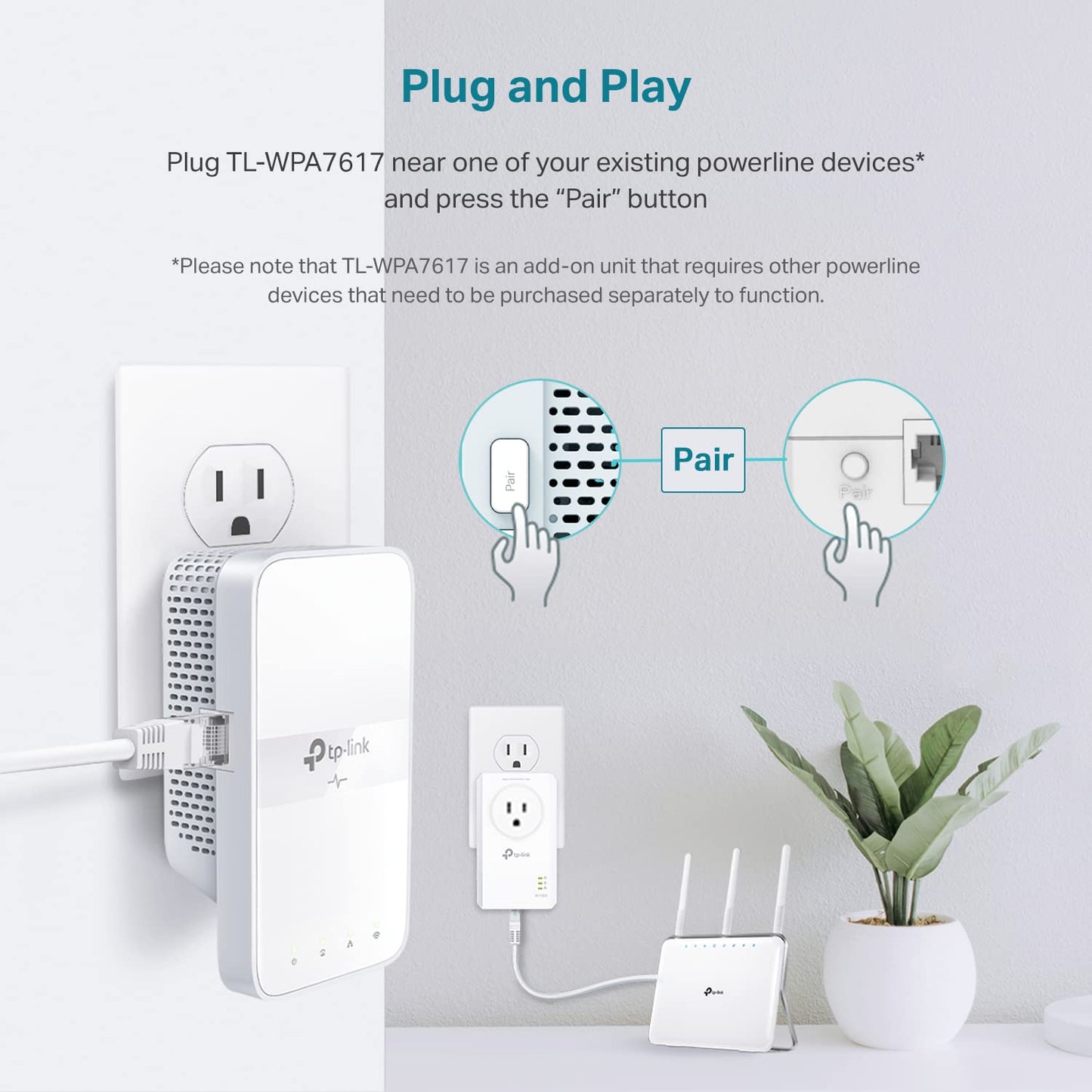TP-Link Powerline Wi-Fi Extender (TL-WPA7617) AV1000 Powerline Ethernet Adapter with AC1200 Dual Band