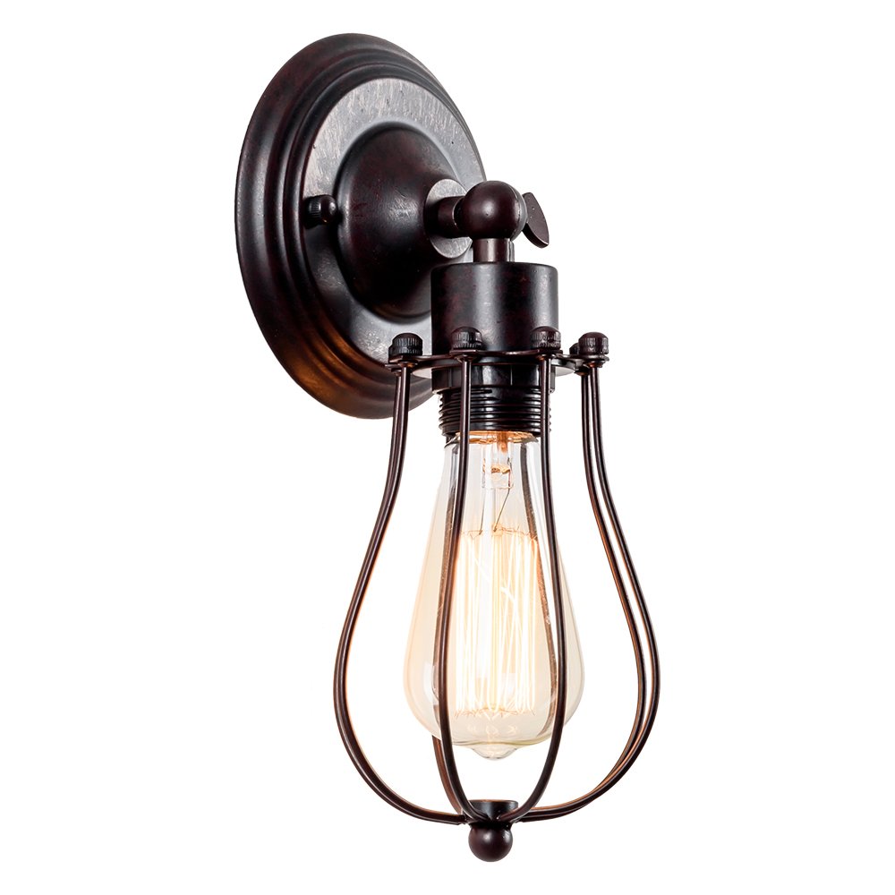 LULING Industrial Wall Sconce Vintage Lighting Adjustable Lamp Rustic Wire Metal Cage Wall Light Shade Edison Style Antique Fixture Porch Mirror (No