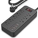 Extension Cord Surge Protector Power Strip - Flat Plug Braided Power Bar with 8 Widely Outlets and 4 USB Ports(1 USB C), Multi Plug Wall Mount Desk