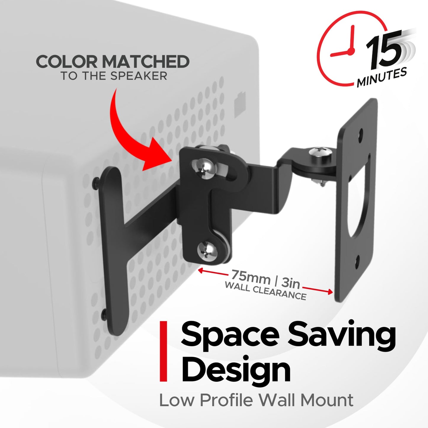 Sound Bass Play 3 Wall Mount Black, Compatible with Sonos Play:3, Adjustable Swivel & Tilt Mechanism, Mounting Bracket Includes All Fixings