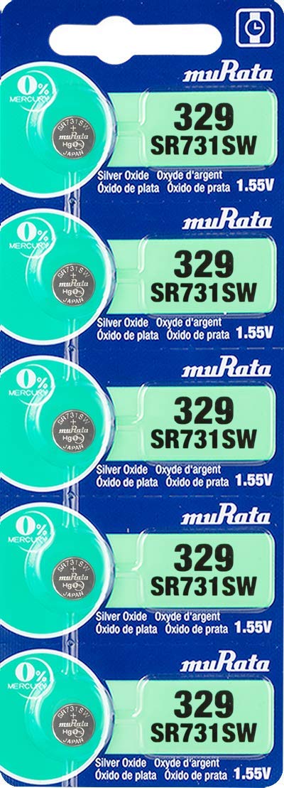 Murata 329 Battery SR731SW 1.55V Silver Oxide Watch Button Cell (5 Batteries)