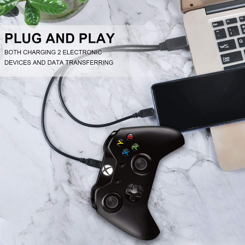 UCEC Dual Micro USB Charging Cable USB to Micro USB Splitter Adapter Android Charger Cord Data Transfer fit for Samsung Galaxy S7 Edge S6 S5 Note PS4