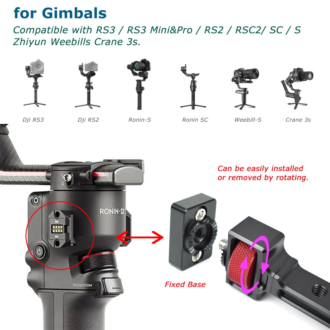 KOQINVIZ Gimbal Monitor Mount Phone Mount with Coldshoe Mount 1/4" Holes for DJI Ronin RS 3 /RS3 Mini Pro/RS 2 / RSC 2/ SC/S Zhiyun Weebill S Crane 3s