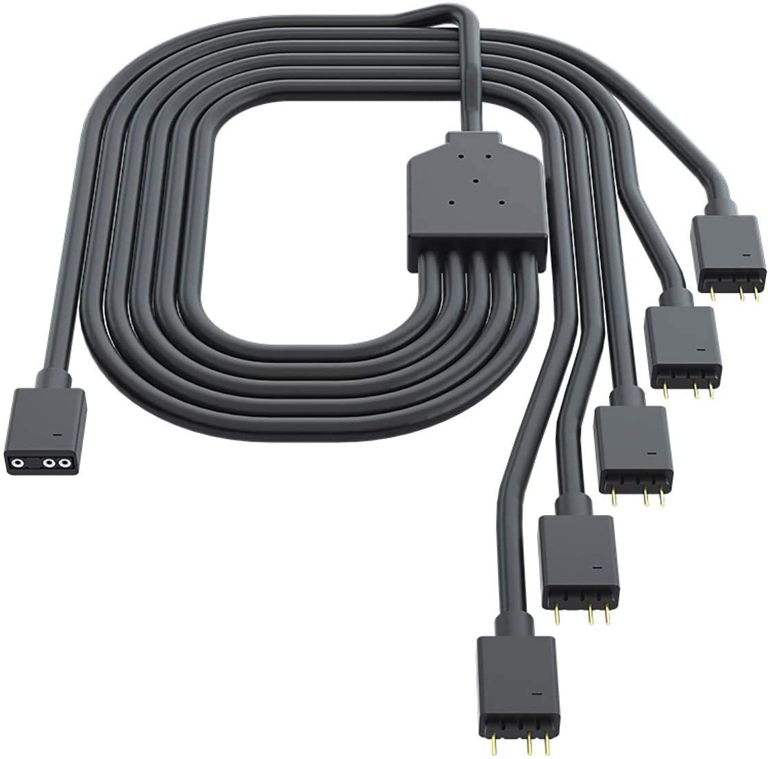 Cooler Master 1 to 5ARGB Extension Cable, 1 to 5 ARGB Splitter Cabie, Suitable for 3-pin ARGB Synchronization on The Chassis Fan, Used for Computer