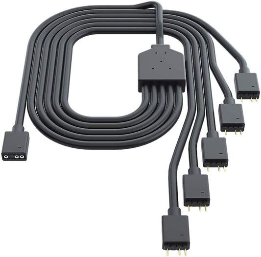 Cooler Master 1 to 5ARGB Extension Cable, 1 to 5 ARGB Splitter Cabie, Suitable for 3-pin ARGB Synchronization on The Chassis Fan, Used for Computer