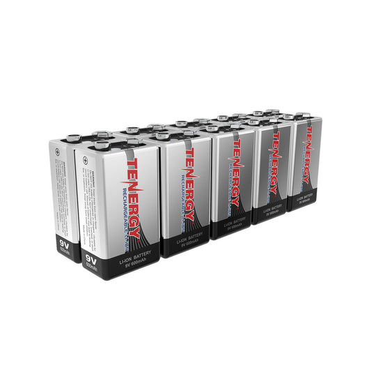 Tenergy 9V 600mAh Li-ion Rechargeable Batteries, 10 Pack