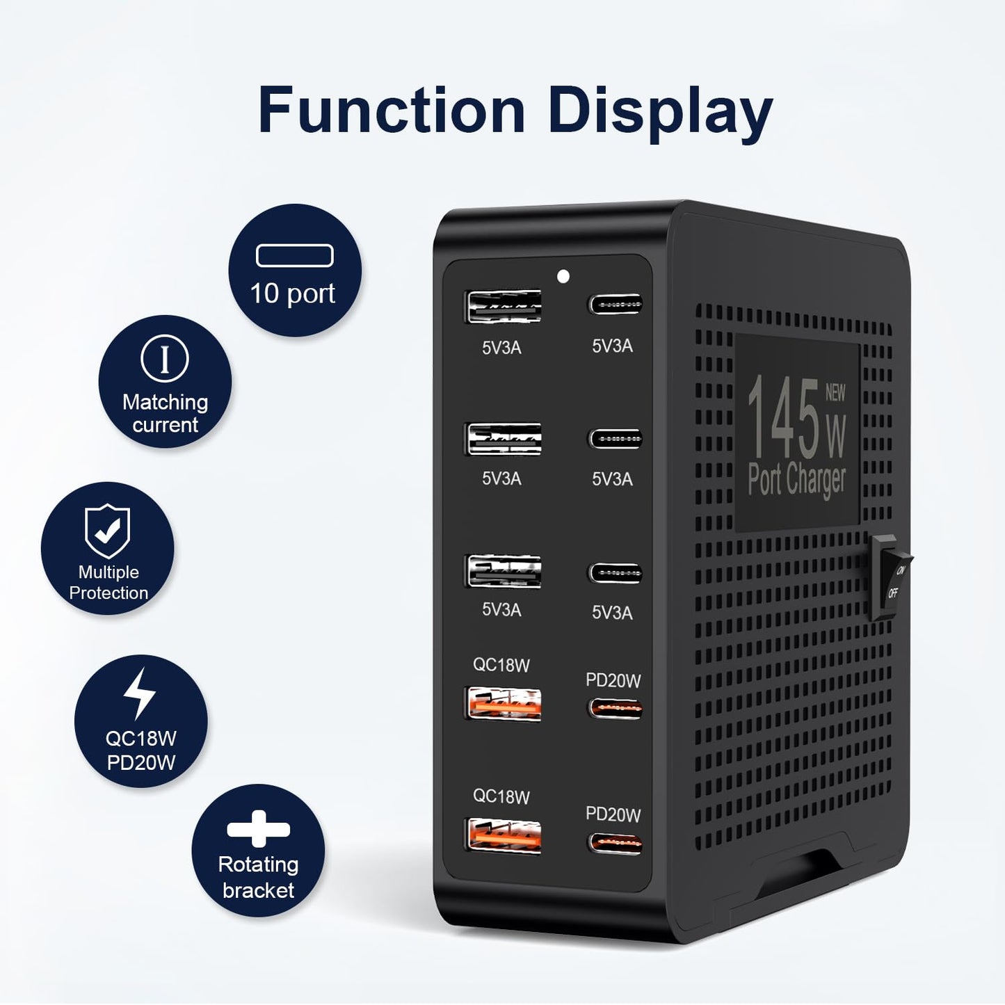 USB C Charging Station Cell Phone Wall Charger 10Ports USBC Fast Charging Hub Cube 5 USB A 5 USB C Charger Block Power Strip Dock Adapter for iPhone