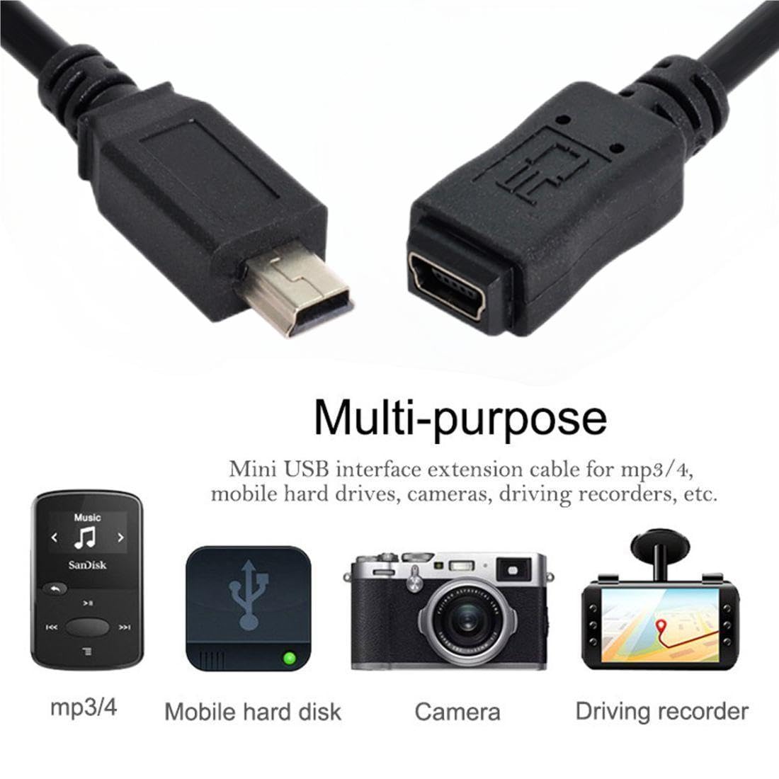 chenyang Mini USB Extension Cable, USB 2.0 Mini USB 5Pin Male to Female Power Charging Data Transfer Extension Cable for Dash Cam/GPS/Camera