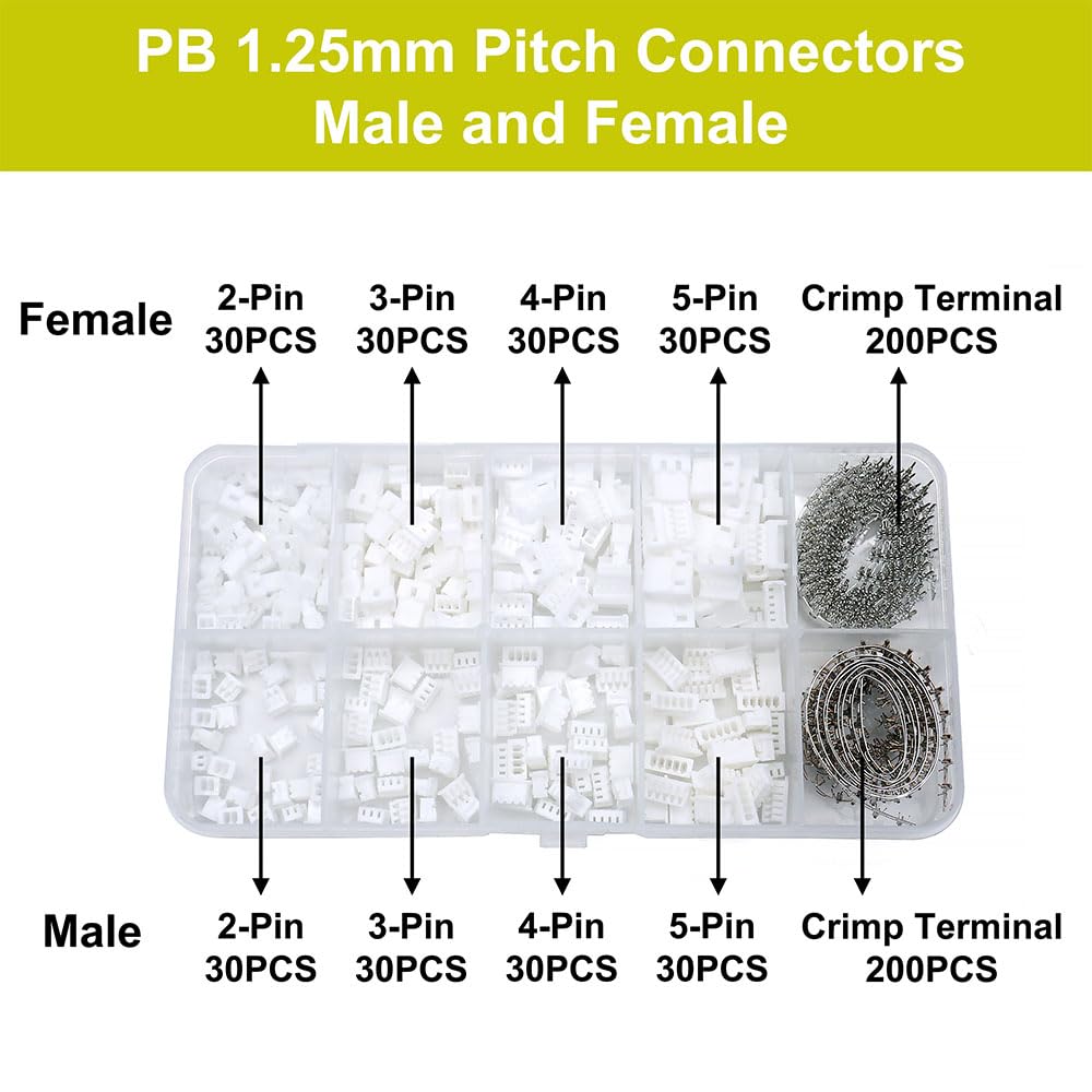 PB1.25 Male and Female Connectors and Crimp Terminal kit Compatible with Molex PicoBlade Connectors Plugs 1.25mm Pitch for Pixhawk 2.4.8 Drone Flight