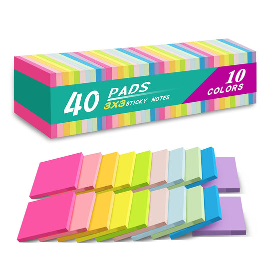 (40 Pads) Sticky Notes 3x3 in,Bright Colors Notepads,Colorful Stickies