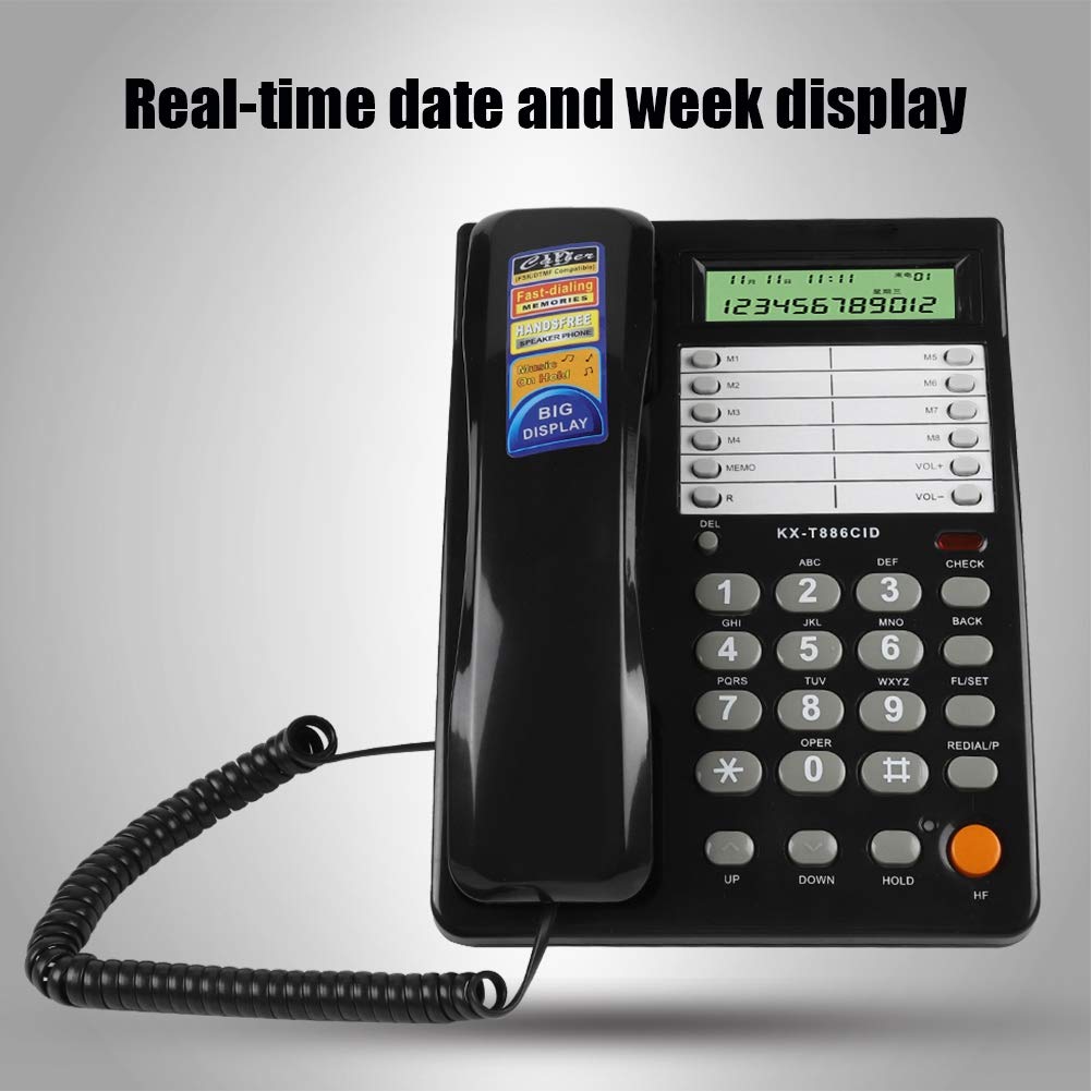 Corded Telephone Wired Home Hotel Corded Desktop Phone Office Landline Telephone DTMF/Support (Black)
