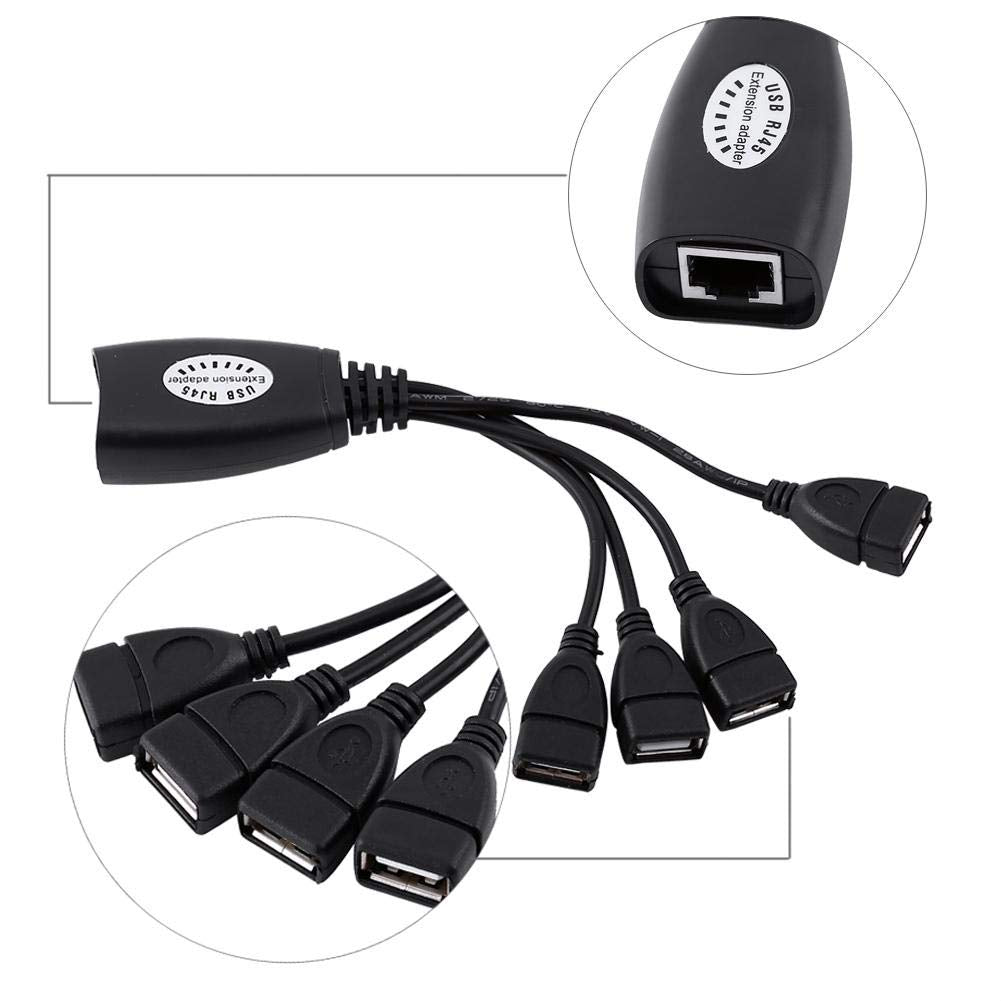 USB RJ45 Network Adapter, 4 Port High Speed USB 2.0 to Ethernet Splitter Cable for Stable Wired Internet Connection in Wi-Fi Dead Zones Black 7.44inch