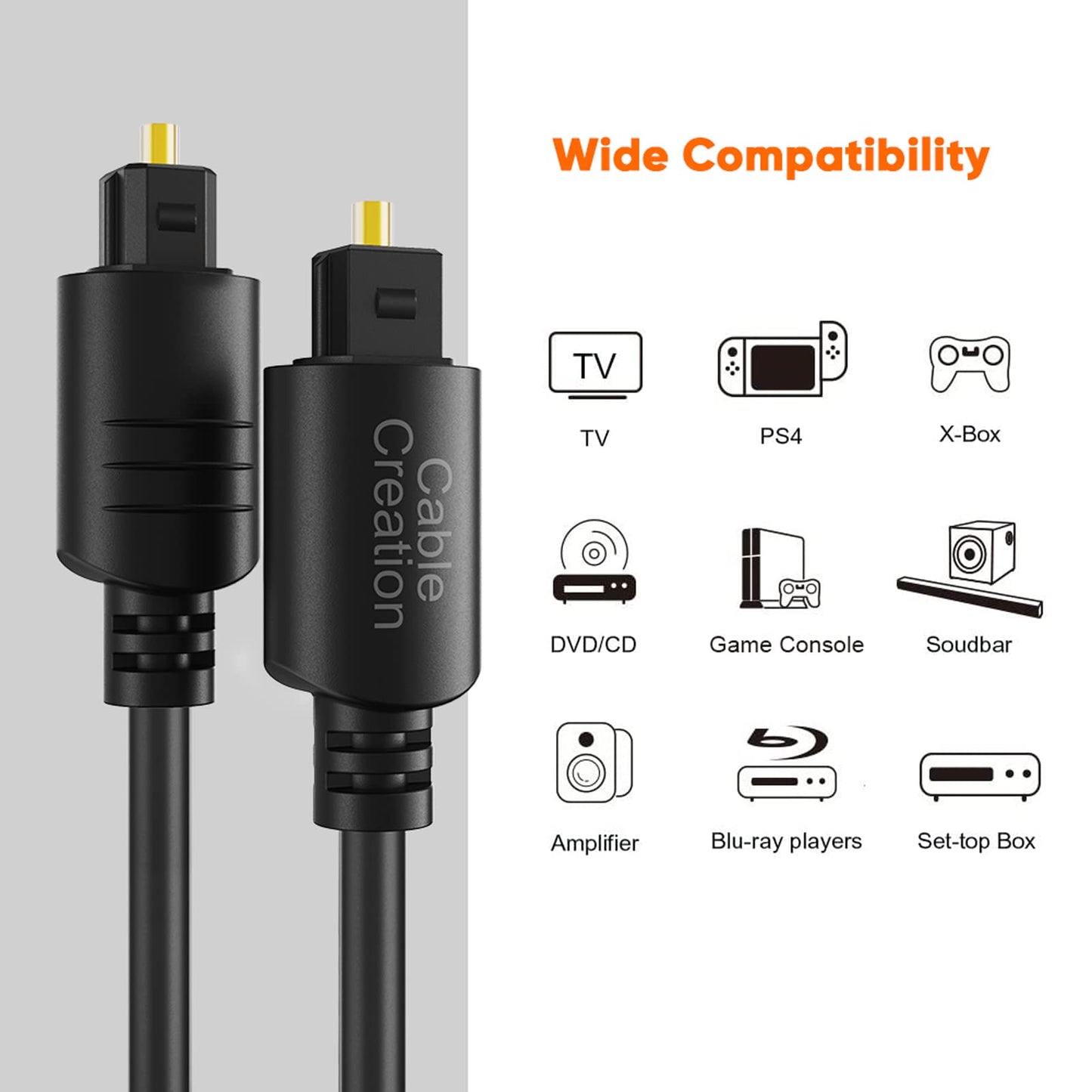 CableCreation 24FT Digital Fiber Optical Toslink Cable Gold Plated for Home Theater, Sound Bar, TV, PS4, Xbox, VD/CD Player,Blu-ray Players,Game