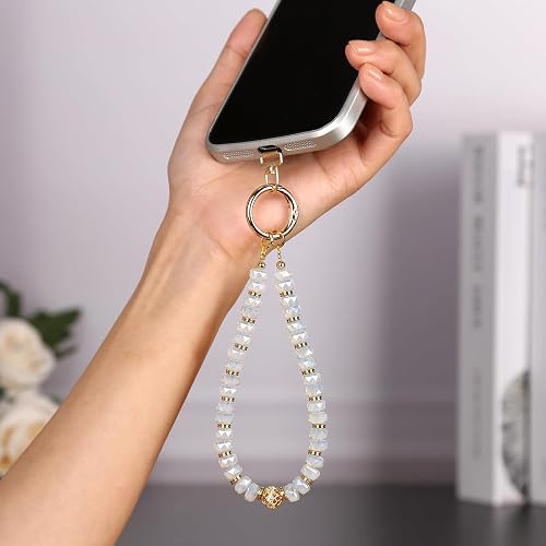 DYLWMYRL phone chain Anti-Lost Moonstone Handmade Beaded Wrist Strap, Compatible with Full Coverage Phone Cases, Elegant Decor Gift for Daily Use