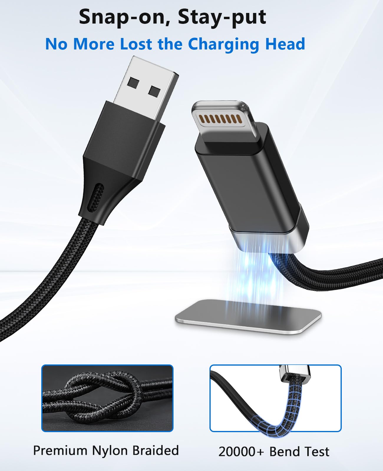 Magtame StayCable USB A to Lightning Cable with Magnetic Keeper 3.3FT, Fast Charging and Data Sync, Braided Anti-Tangle Cord for Phone 12,13,14, Desk…