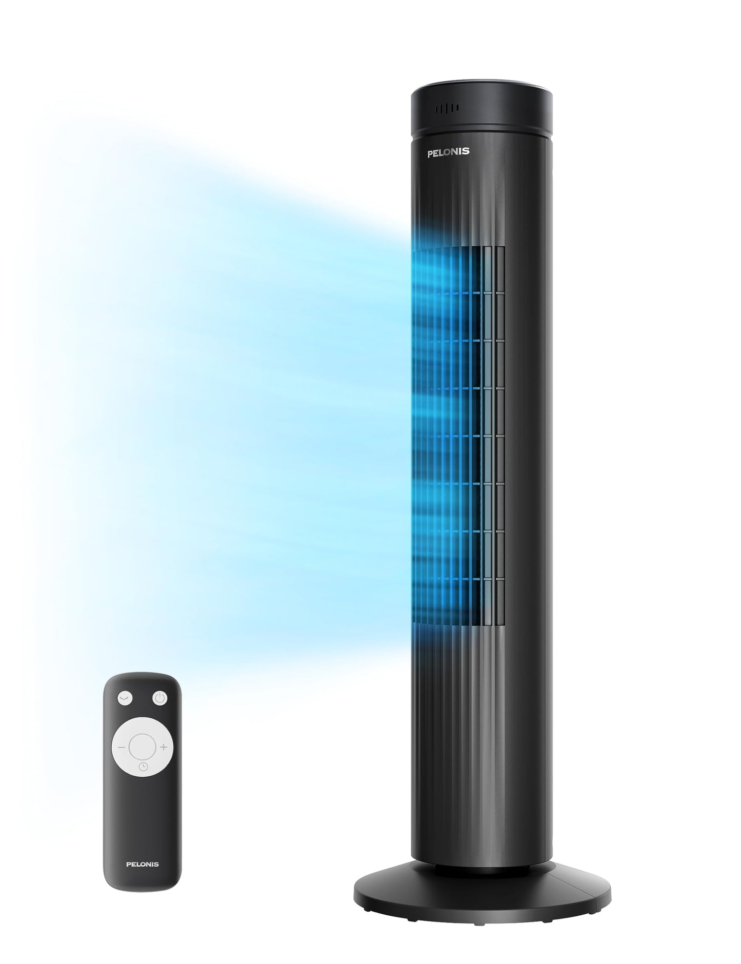 PELONIS 30-Inch Oscillating Tower Fan for Bedroom - 3 Speed, Quiet Tower Fan with Remote ControL, Small Fan, 7-Hour Timer - ETL Certified, Black