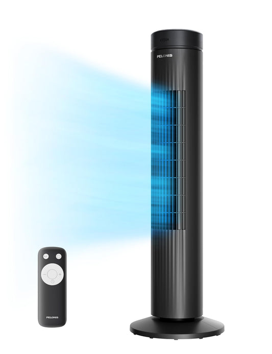 PELONIS 30-Inch Oscillating Tower Fan for Bedroom - 3 Speed, Quiet Tower Fan with Remote ControL, Small Fan, 7-Hour Timer - ETL Certified, Black