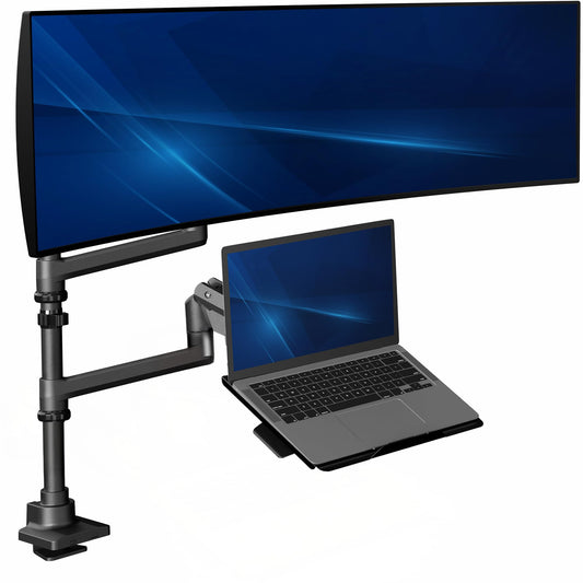 VIVO Pneumatic Arm Ultrawide Monitor Extra Tall Desk Mount for Up to 49 inch Screens and Laptop Tray for Up to 17 inch Notebooks, Holds Ultra-Wides Up