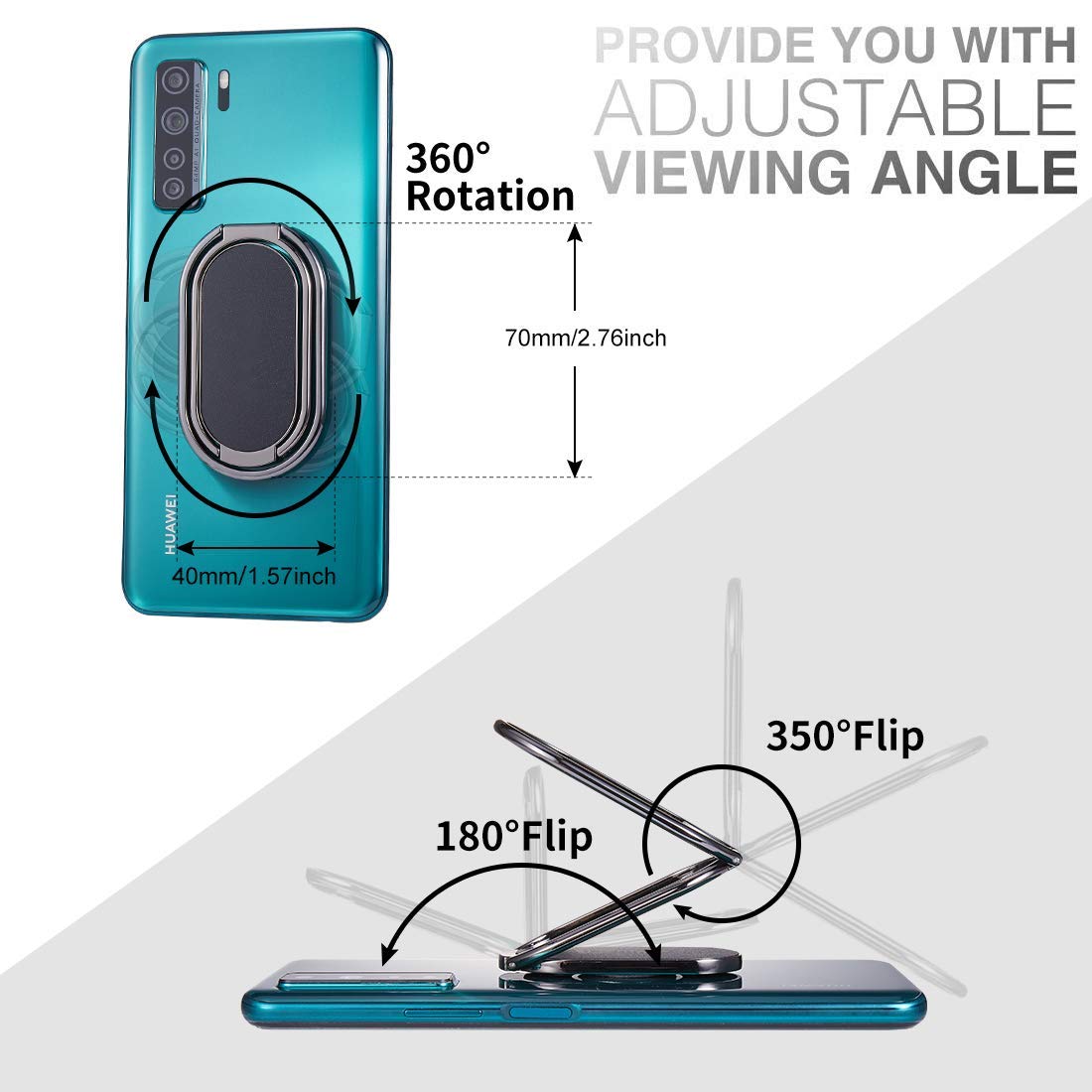 Rimyam Phone Ring Holder Finger Kickstand Foldable Cellphone Stand 360° Rotation Metal Ring Grip Holder for Magnetic Car Mount Compatible with iPhone