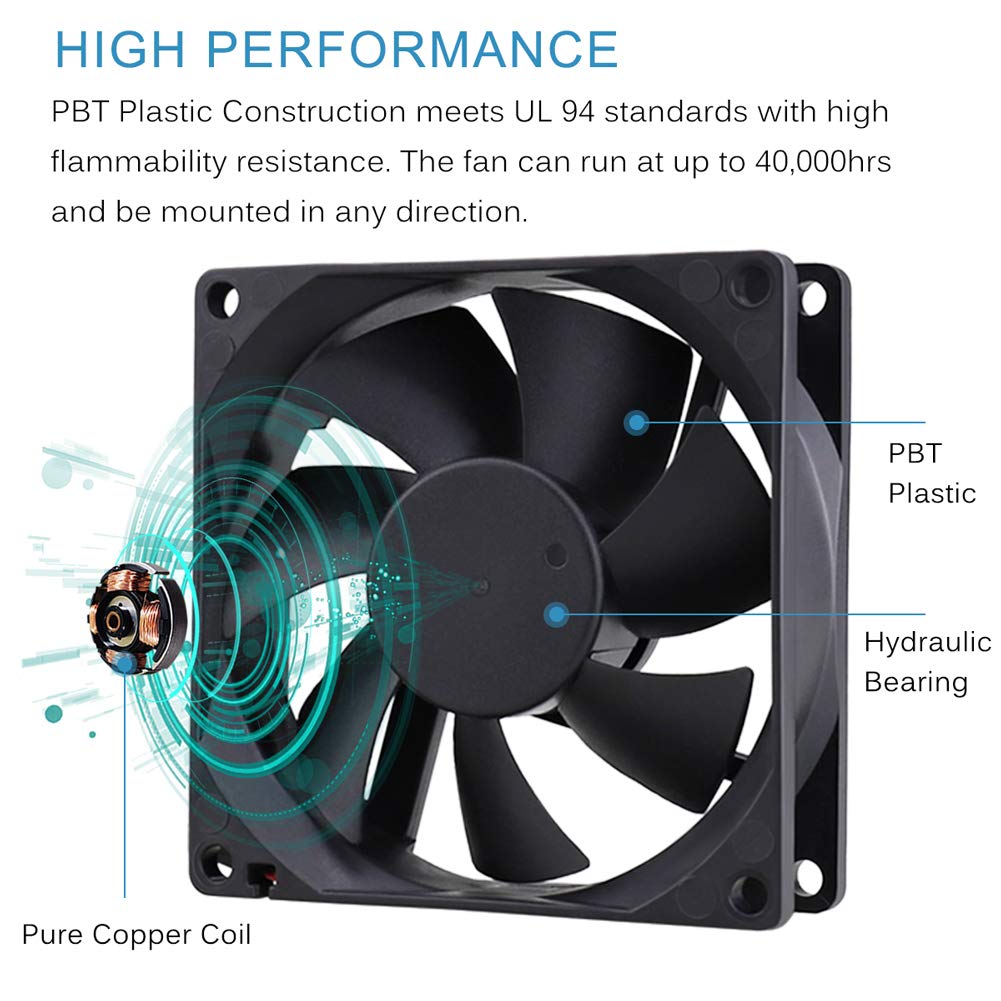 GDSTIME PC Case Fans 80mm x 80mm x 25mm 12V Brushless DC Cooling Fan 2Pin for Computer Desktop Power Supply RV Fridge Car Amplifier