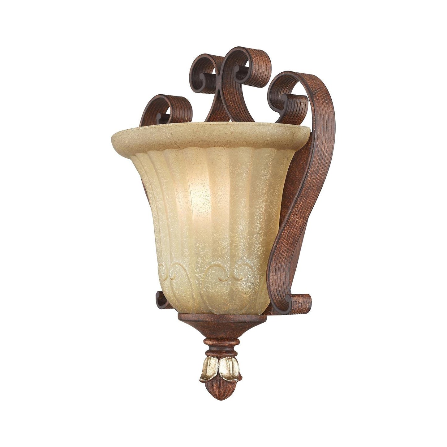Livex Lighting 8560-63 Villa Verona 1 Light Verona Bronze Finish ADA Wall Sconce with Aged Gold Leaf Accents and Rustic Art Glass