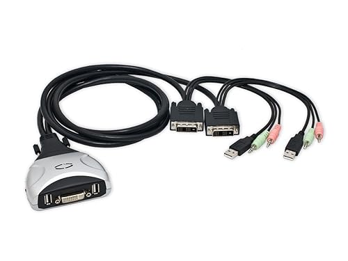 I/O Crest 2 Port DVI + USB KVM Switch with Audio and Mic Support (SY-KVM20075)