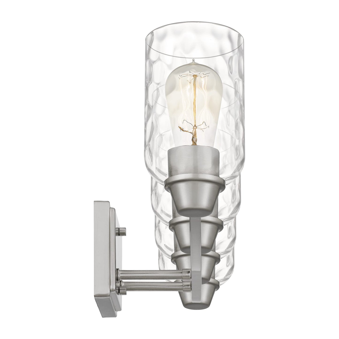 Quoizel Acacia 4-Light Brushed Nickel Vanity Light with Dappled Clear Water Glass, Transitional Style Wall Light for Bathroom or Powder Room
