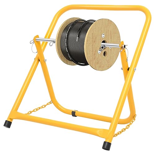 Single Axle Cable Caddy, Portable Wire/Spool Dispenser for Reels up to 20" Diameter & 100 lb Capacity, for Electrical & Industrial Use, Yellow