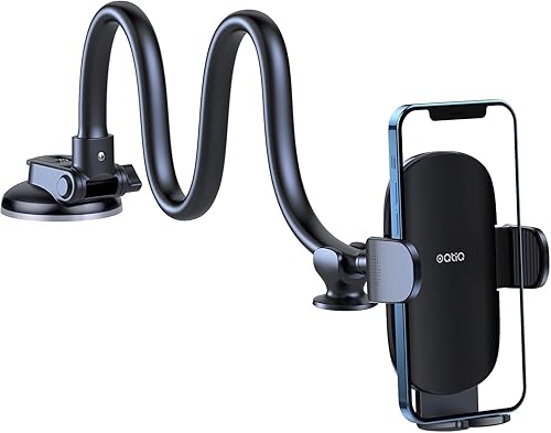OQTIQ 13" Gooseneck Car Phone Mount - Windshield & Dashboard Holder with Strong Suction Cup, Anti-Shake Stabilizer, One-Button Release - Compatible