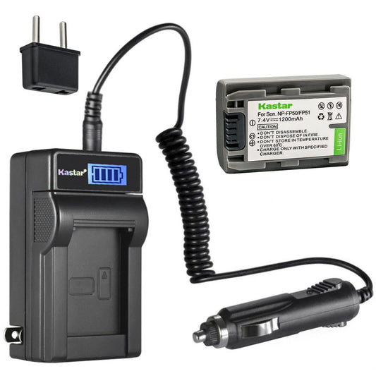 Kastar 1-Pack NP-FP50 / FP51 Battery and LCD AC Charger Compatible with Sony DCR-SR30, DCR-SR40, DCR-SR50, DCR-SR60, DCR-SR70, DCR-SR80, DCR-SR90