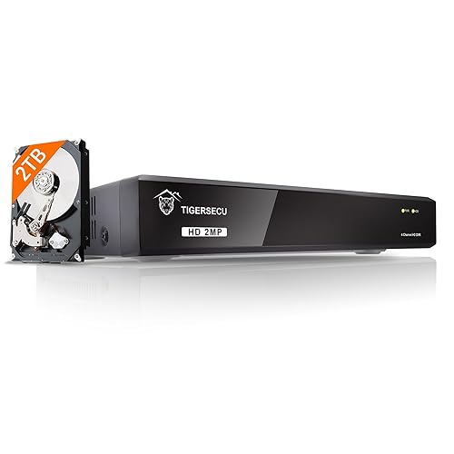 TIGERSECU Super HD 1080P 4 Channel DVR Security Recorder with 2TB Hard Drive, Hybrid 6-in-1 CCTV DVR Recorder Compatible with 2MP and 5MP TVI, AHD