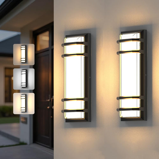 Cylutaes 2Pack Outdoor Wall Lights 16 Inch,Dimmable Exterior Wall Sconce,3000K-6000K Adjustable Color Temperature,IP65 Waterproof Black Porch Light