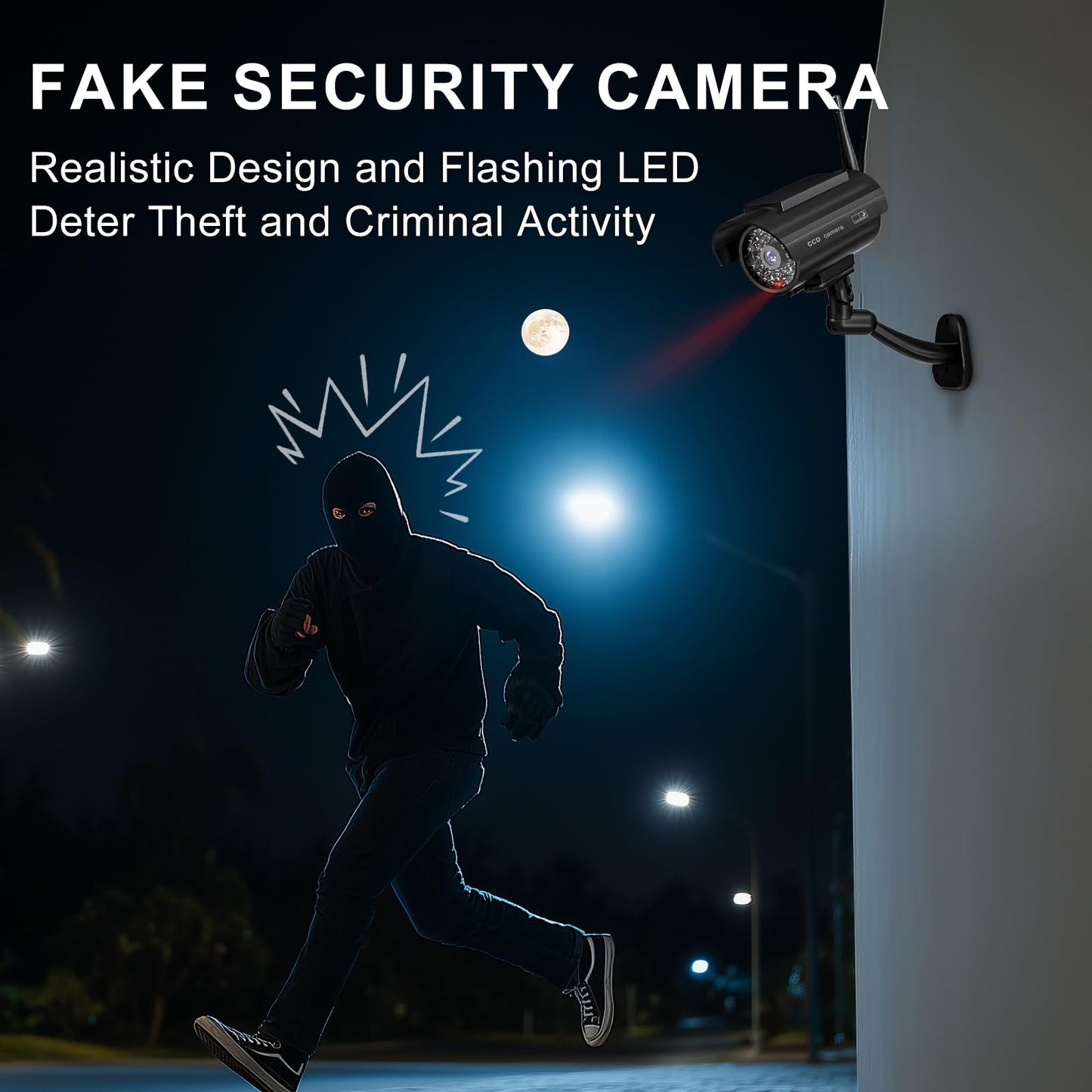 WALI Dummy Fake Camera, Solar Powered Fake Security Camera with LED Light, Simulated Surveillance Security CCTV Dome Cameras with Antenna and Warning
