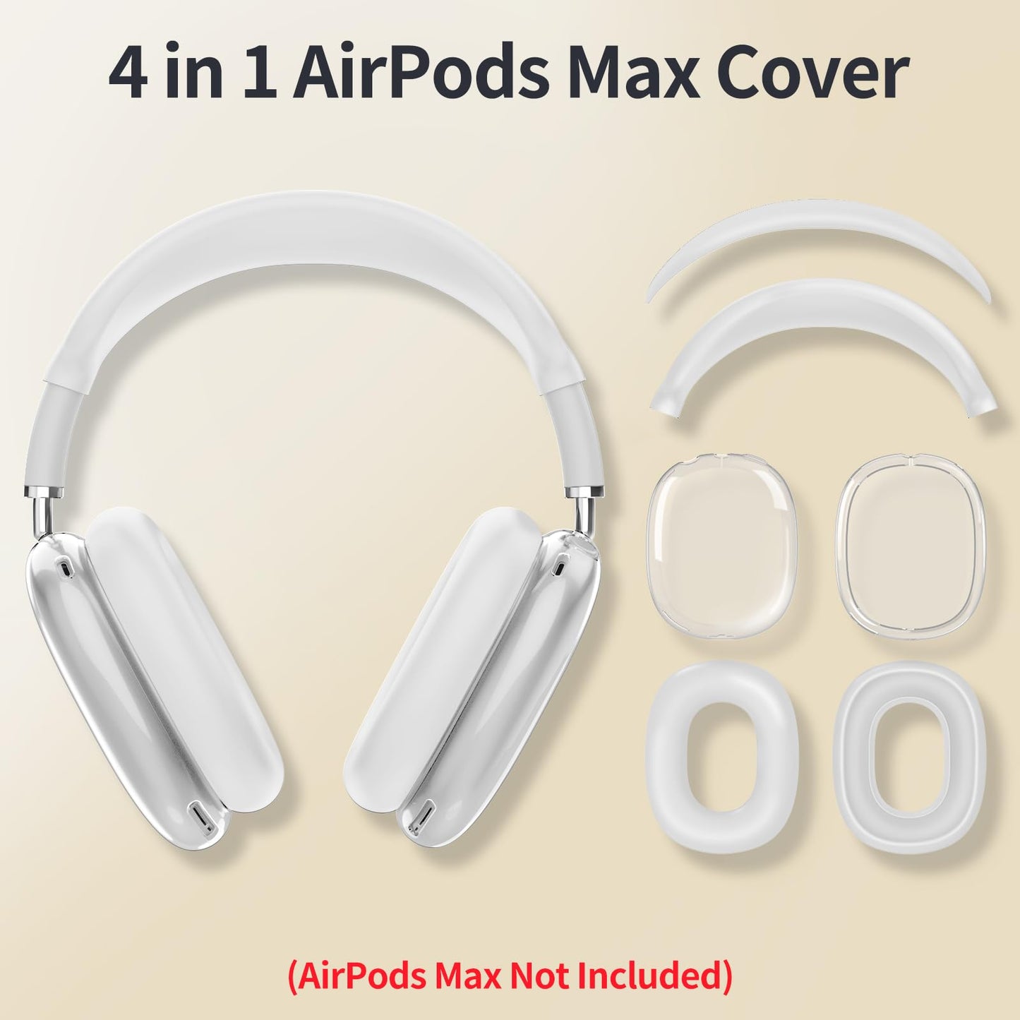 Fintie Case for AirPods Max 2 (2026) and AirPods Max 1 (2020/2024), Clear TPU Ear Cup Cover, Silicone Ear Pad and Headband Cover, Skin Protector