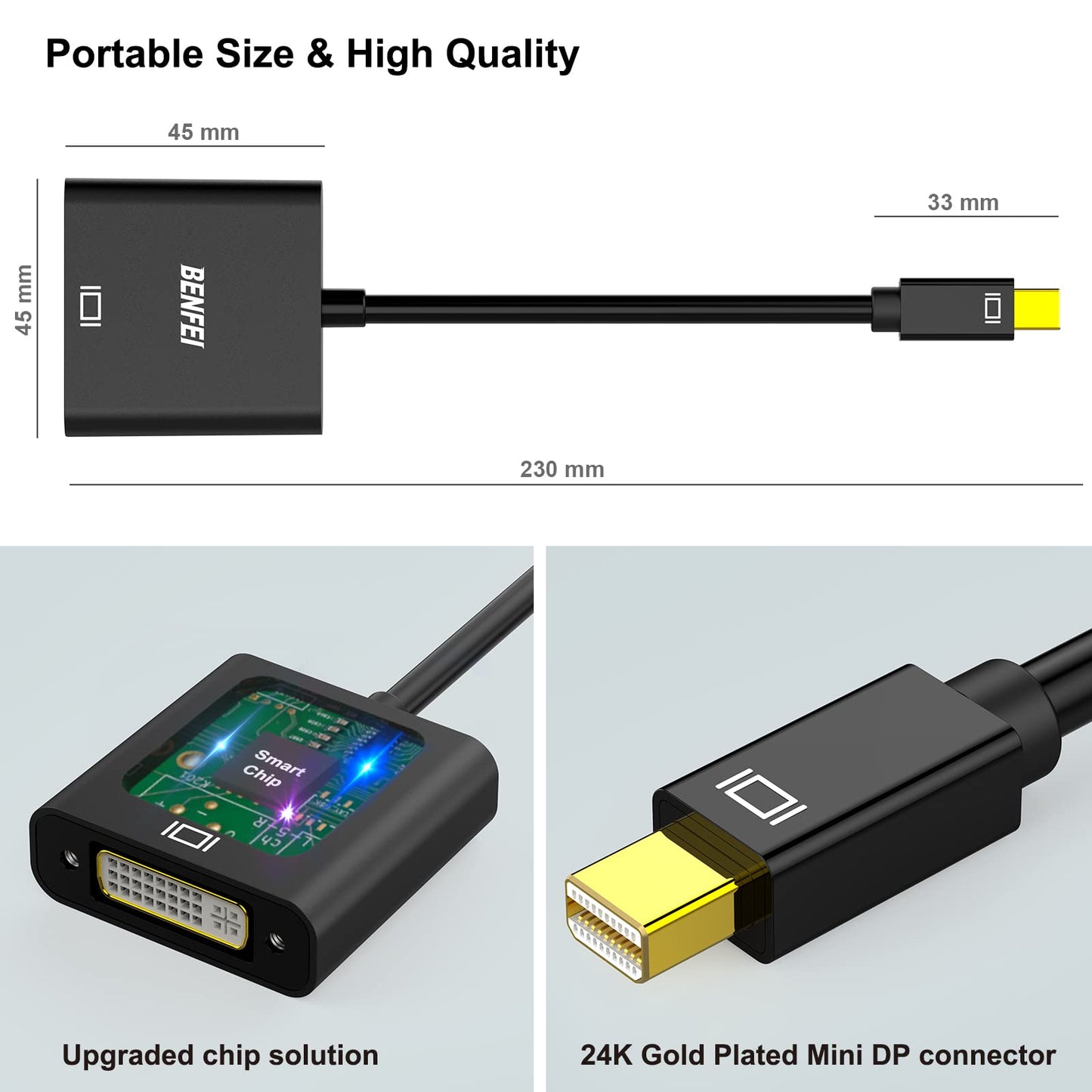 BENFEI Mini DisplayPort to DVI, Gold-Plated Mini DP (Thunderbolt 2 Compatible) to DVI Adapter Compatible with MacBook Air/Pro, Microsoft Surface