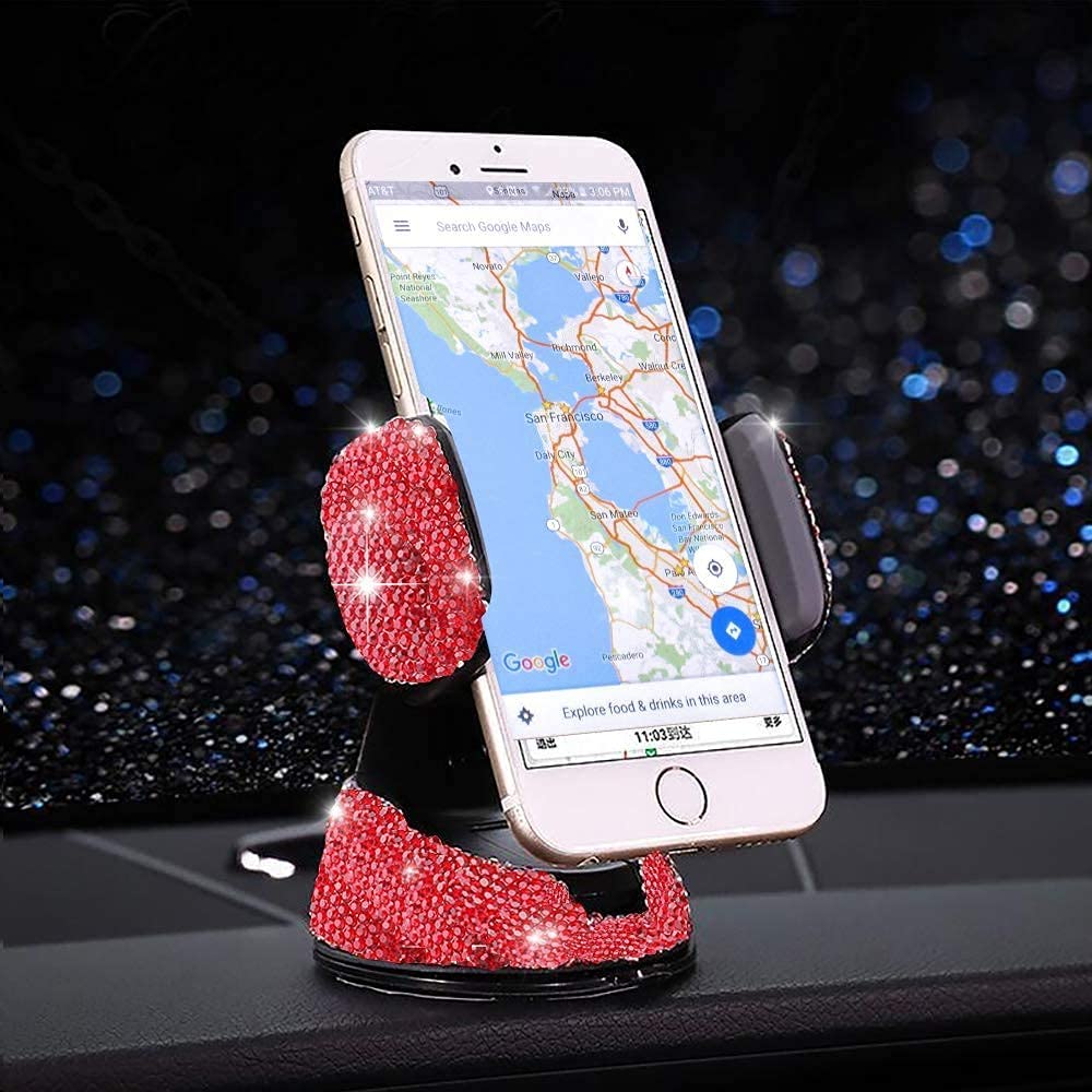 SUNCARACCL Red Bling Phone Holder for Car Windshield Dashboard and Air Vent