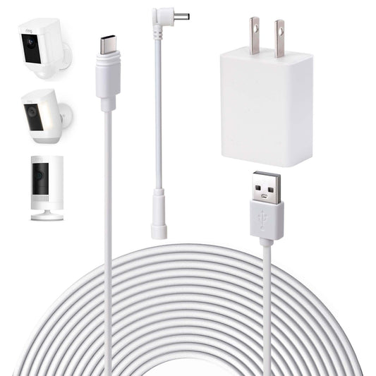 26ft Power Cord and Adapter for Ring Spotlight Cam Pro/Plus(Battery),Stick Up Cam(Battery),Weatherproof Ring Cable for Continuous Camera Power