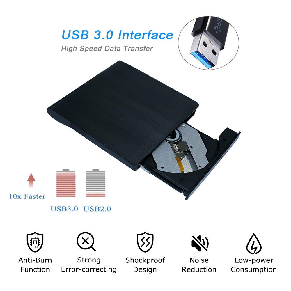 Xglysmyc USB 3.0 External CD/DVD Drive,Ultra-Thin Touch Portable High-Speed Data Transfer CD/DVD-RW Burner Player for Desktop Laptop Ultrabook Support
