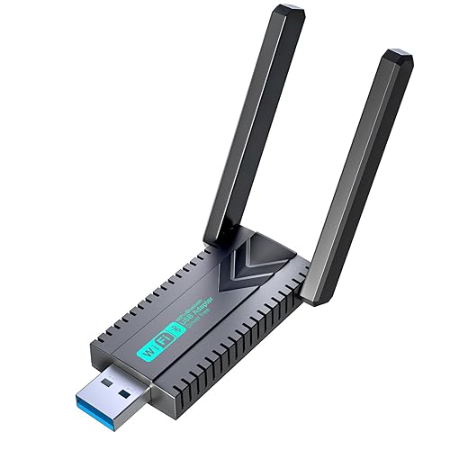WiFi Adapter for Desktop PC, AC1300Mbps Dual Band 5GHz/2.4GHz Wireless Network Adapter for PC, USB 3.0 WiFi 6 Dongle with High Gain Antenna