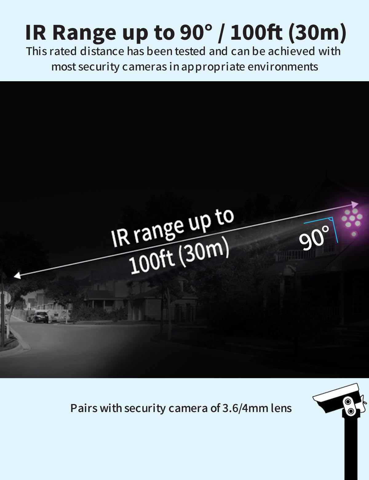 Tonton 2Pack LED IR Illuminator Wide Angle 8-LEDs 90 Degree 100Ft IR Infrared Flood Light, Compatible for CCTV Security Cameras,IP Camera,Bullet