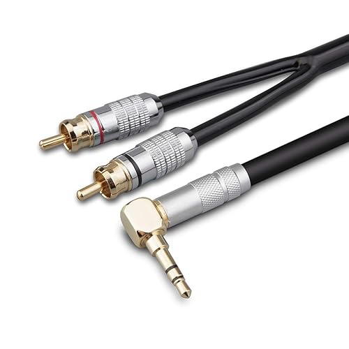 Primeda Audiophile Audio Cable Stereo 3.5mm Male to 2 RCA Male Hi Fi for MP3,CD,Speakers,Home Theater,HDTV (Right angle 3.5mm (3 Feet))