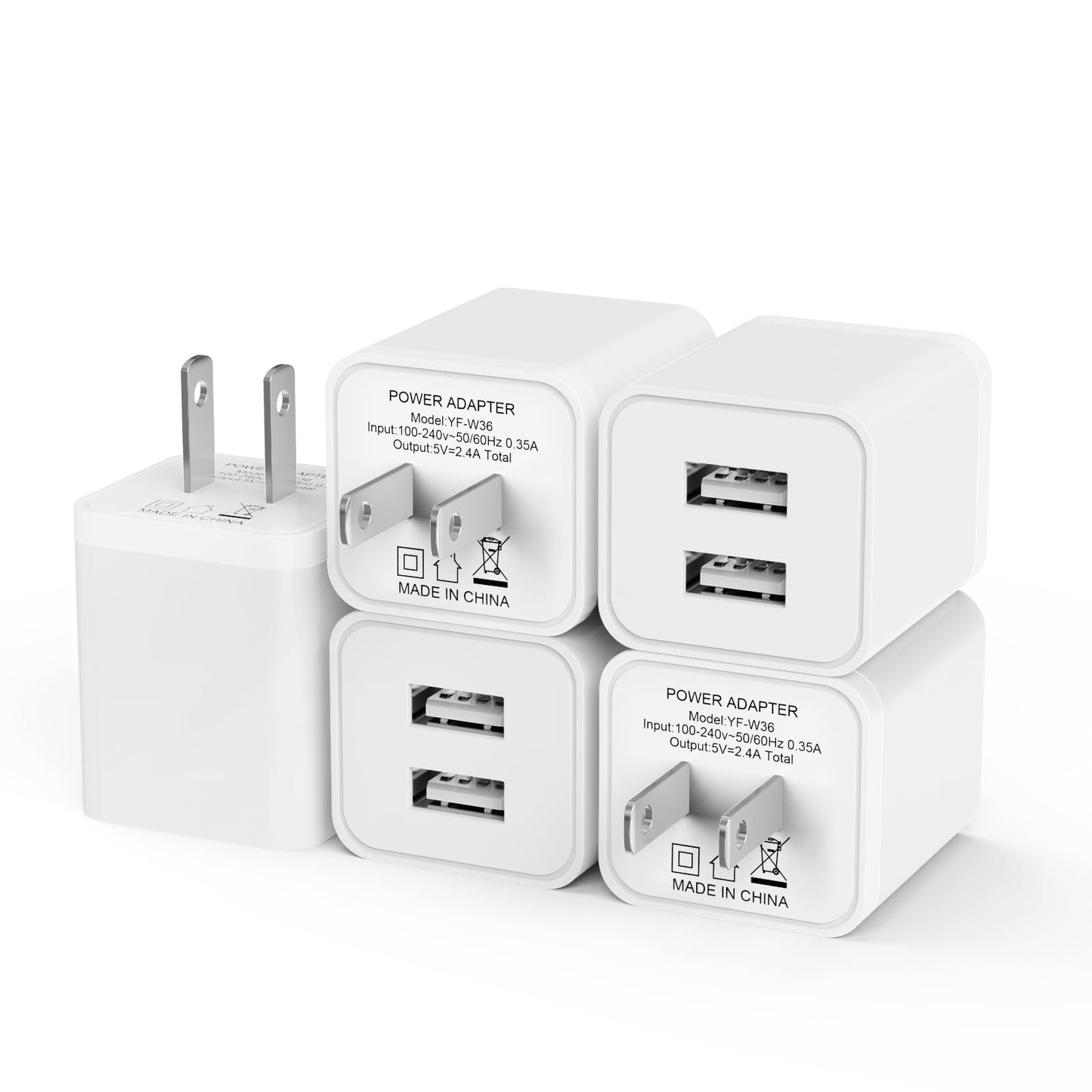 6Pack USB Wall Charger, iGENJUN 2.4A/5V Dual Port USB Cube Power Adapter Charger Plug Block Charging Box Brick for iPhone 16 15 14 13 Pro Max SE XS XR
