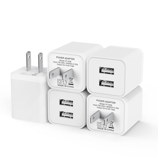6Pack USB Wall Charger, iGENJUN 2.4A/5V Dual Port USB Cube Power Adapter Charger Plug Block Charging Box Brick for iPhone 16 15 14 13 Pro Max SE XS XR