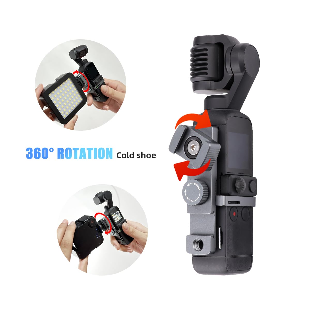 Arnarkok Expansion Rotate Cold Shoe Adapter for DJI Osmo Pocket 2 Handle Accessories Rotatable Cold Shoe,Extended Mount Bracket Strap Attached