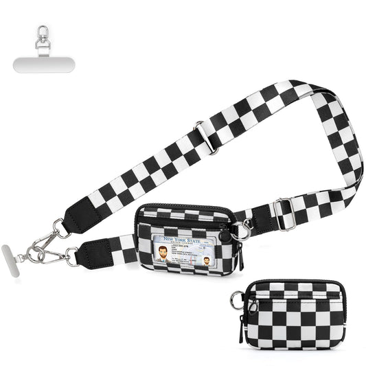 RsAingT Wristlet Wallets Keychain for Women, Clip and Go Strap for Phone with Clear ID Window Zipper Coin Purse(Checkerboard)
