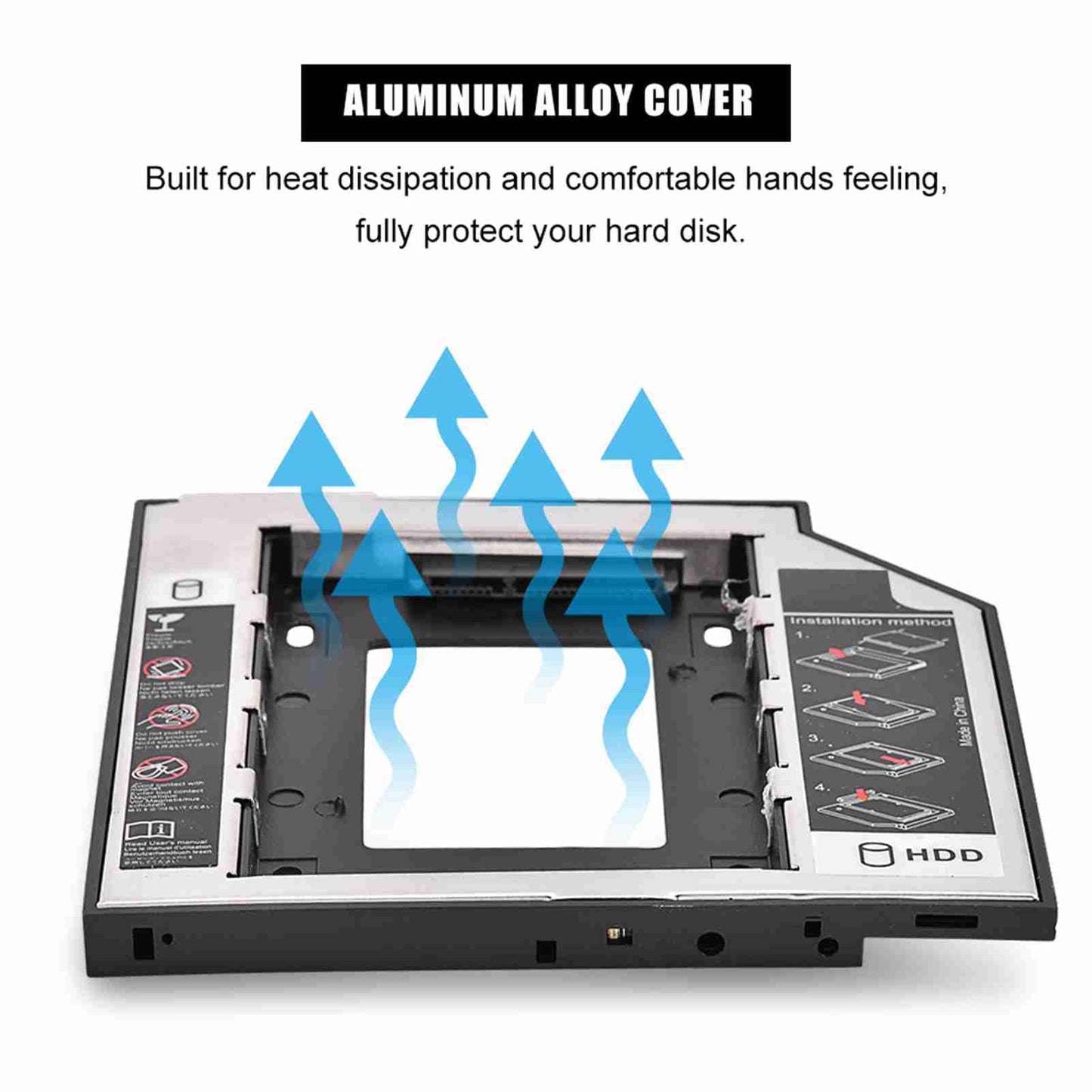2.5" SSD HDD Hard Drive Enclosure, HDD Internal Hard Disk Drive CD/DVD-ROM Bracket for Most Laptops with 9.5mm Connector
