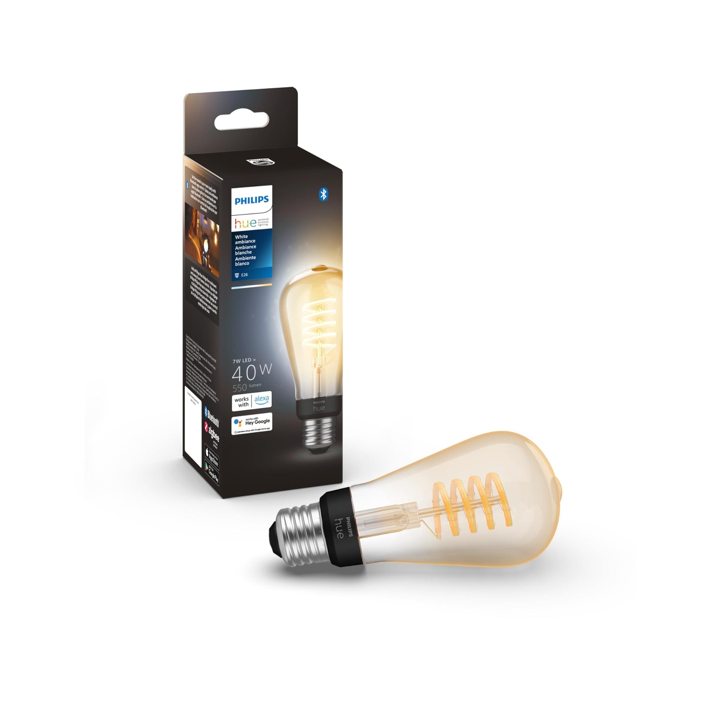 Philips Hue 7W ST19 White Ambiance LED Smart Vintage Edison Filament Bulb, Warm - Pack of 1 - E26 - Control with App - Compatible with Alexa, Google